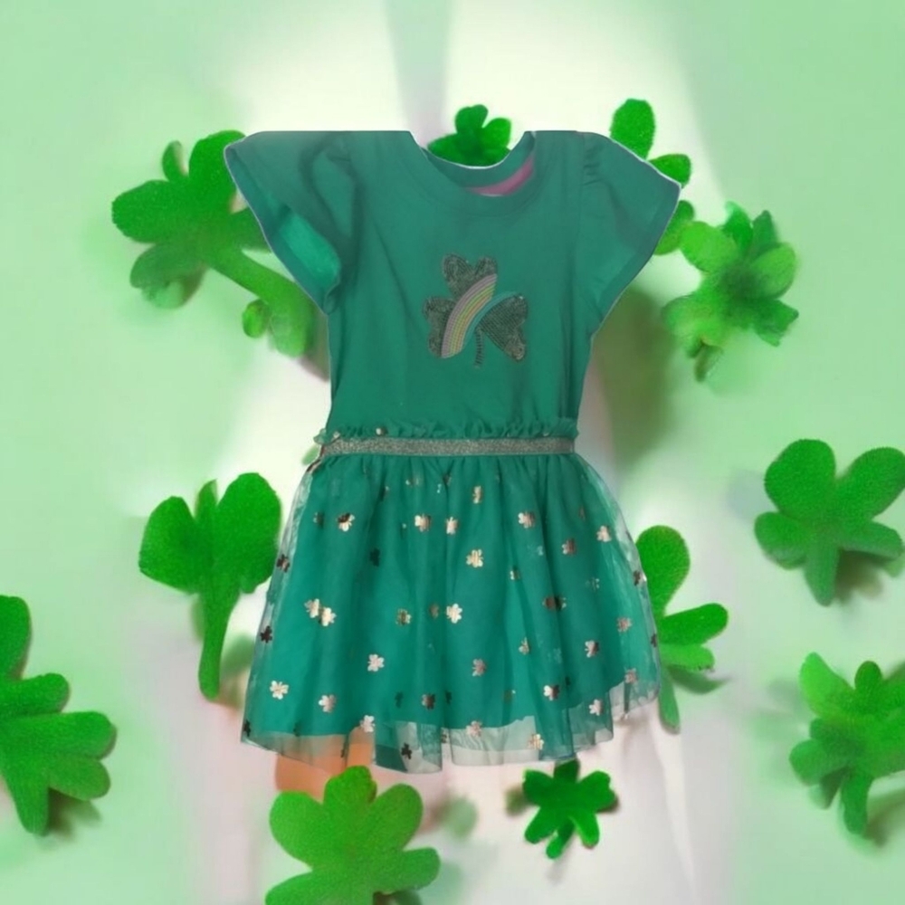 Green Shamrock Dress with Gold Accents And Diaper Cover